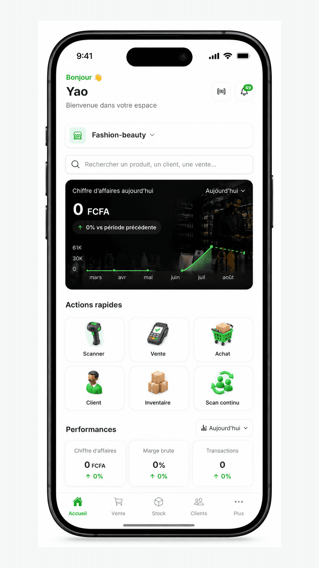 Tableau de bord de l’application Ziahi